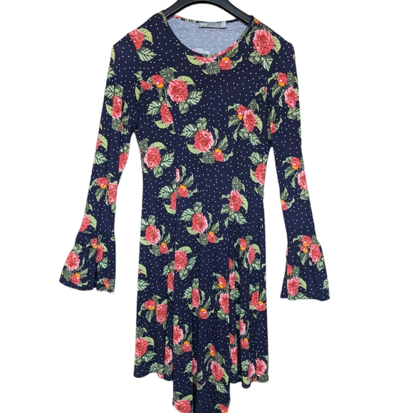 ASOS Floral Mini Dress with Hanky Hem and Frill Cuff Size 10 - Picture 6 of 11